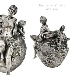 Sirens of The Sea, Emmanuel Villanis Silver-Plated Vase