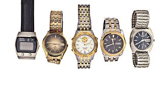 A lot of five wrist watches
