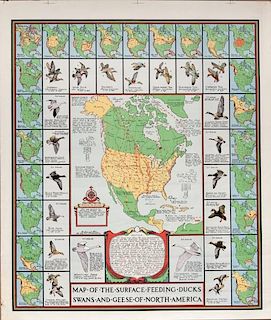 Richard E. Bishop (1887-1975) Map of the Surface Feeding Ducks Swans and Geese of North America