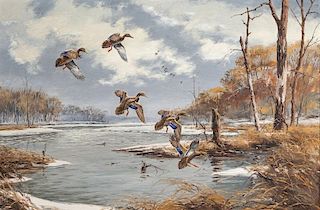 David A. Maass (b. 1929) Ducks in Flight