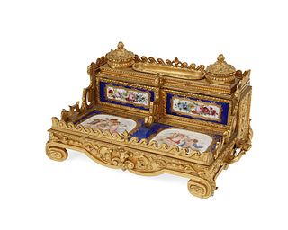 A Sevres-style porcelain and gilt-bronze inkwell