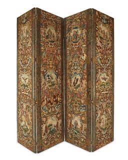 A French needlepoint tapestry folding screen