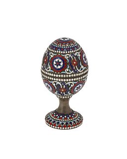 A Russian silver and enamel egg