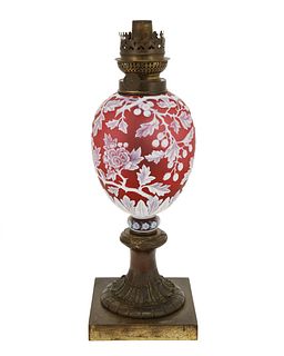A Thomas Webb & Sons Victorian cameo glass oil lamp
