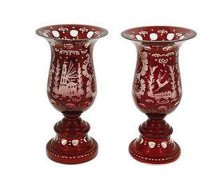 A pair of Bohemian cut-glass vases