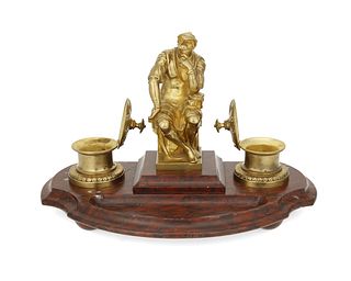 A French gilt-bronze and marble inkwell