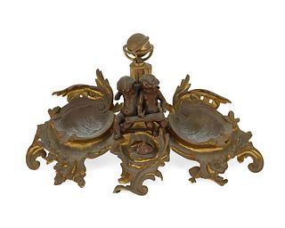 A French gilt-bronze inkwell