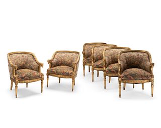 A set of Neoclassical-style bergere armchairs