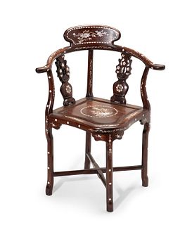 A Chinese mother-of-pearl inlaid corner chair