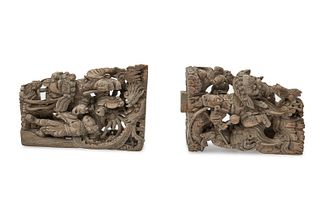 Two Chinese carved wood architectural elements