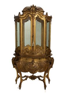 An Italian Rococo-style carved giltwood vitrine cabinet