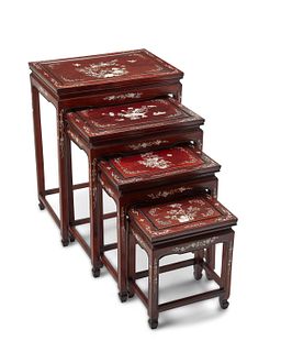 A set of Chinese mother-of-pearl inlaid nesting tables