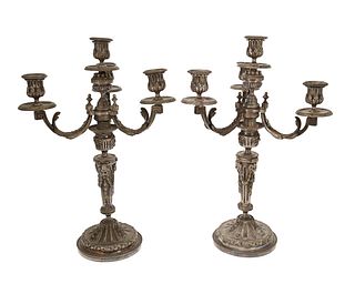 A pair of French silver plate convertible candelabra