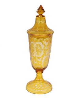 A Bohemian cut-glass lidded vase