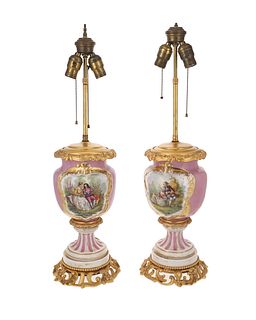 A pair of French Severs-style porcelain table lamps