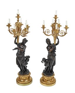 A pair of French bronze lamps