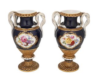 A pair of Meissen French Empire-style urns