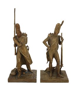 Two gilt-bronze sculptures of Napoleonic French soldiers