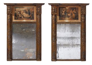 A pair of French Empire-style carved giltwood trumeau mirrors