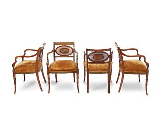 A set of Sheraton Revival armchairs