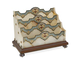 A French onyx and champleve letter rack