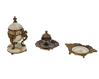 A group of French champleve desk items