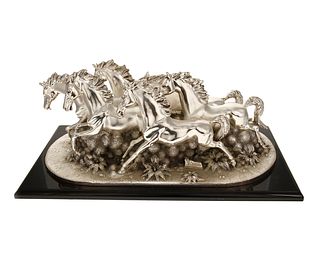 An Italian silver-clad sculpture of horses