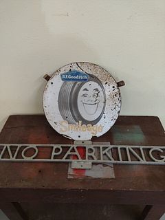 Steel No Parking Sign , B. F. Goodrich tires insert