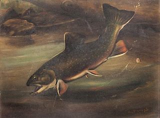Walter L. Steward (20th Century) Leaping Brook Trout