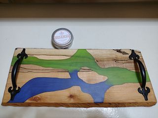 Spalted Maple with blue & green epoxy serving tray & 1 Tin of Beeswax