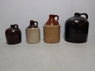 4 Stoneware jugs 1/2-2gal