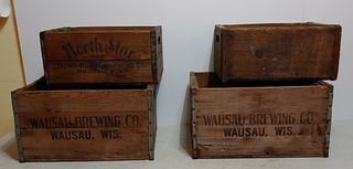 4 wood Wausau Brewing crates