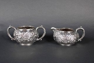Sterling Silver Repousse Open Cream and Sugar Set