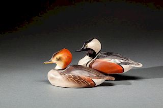 Miniature Hooded Merganser Pair by The Ward Brothers, Lemuel T. (1896-1984) and Stephen (1895-1976) by