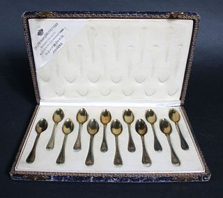 Twelve Belgium 800 Gilt Silver Coffee Spoons