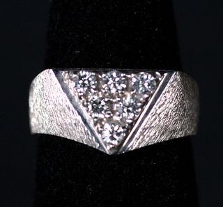 14K Brushed White Gold & Diamond Ring