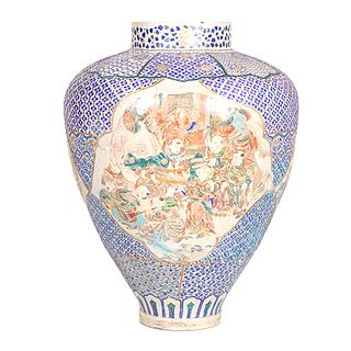 Polychrome-Decorated Stoneware Urn