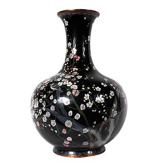 Large Japanese Enamel on Copper Baluster Vase
