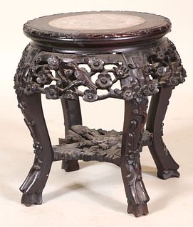 Chinese Carved Hardwood Stone Inset Stand