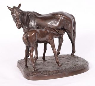 Cast Bronze Figure of Mare and Colt