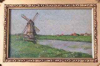 Henry Mosler, Oil on Board, Windmill in Holland