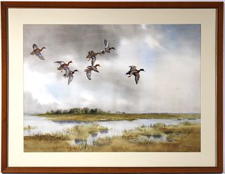 Robert W. Milliken, Watercolor, 'Ducks in Flight'