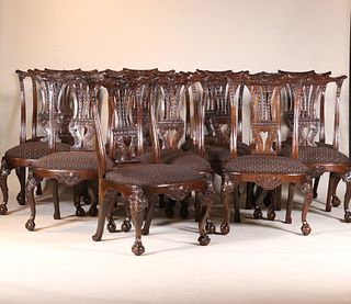 Important Set of 12 Carved Walnut Side Chairs