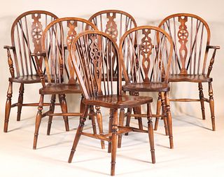 Six Wheelback Braceback Oak Windsor Chairs