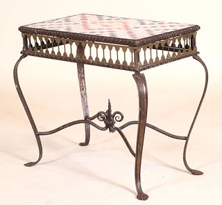 Samuel Yellin Tile-Inset Wrought-Iron Side Table