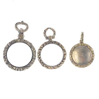A selection of late 19th century gold plated photograph pendants. To include a circular-shape pendan