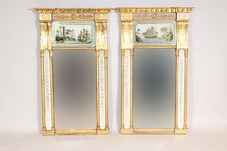 Pair of Federal Eglomise & Giltwood Mirrors