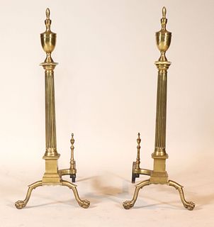 Pair of Chippendale Style Brass Andirons
