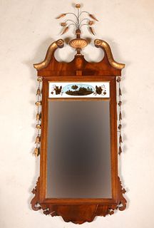 Federal Style Inlaid Mahogany Eglomise Looking Glass
