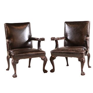 Two George II Style Mahogany Library Chairs